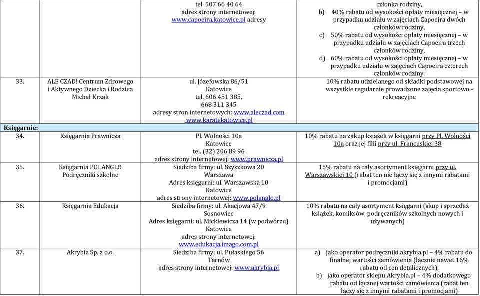 Księgarnia POLANGLO Podręczniki szkolne www.prawnicza.pl Siedziba firmy: ul. Szyszkowa 20 Warszawa Adres księgarni: ul. Warszawska 10 www.polanglo.pl 36. Księgarnia Edukacja Siedziba firmy: ul.