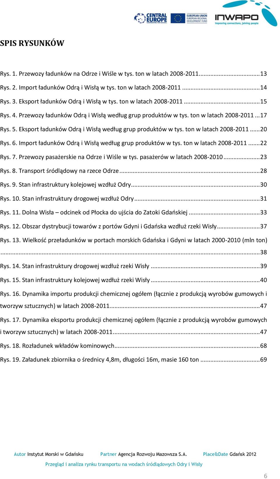 Eksport ładunków Odrą i Wisłą według grup produktów w tys. ton w latach 2008-2011... 20 Rys. 6. Import ładunków Odrą i Wisłą według grup produktów w tys. ton w latach 2008-2011... 22 Rys. 7.