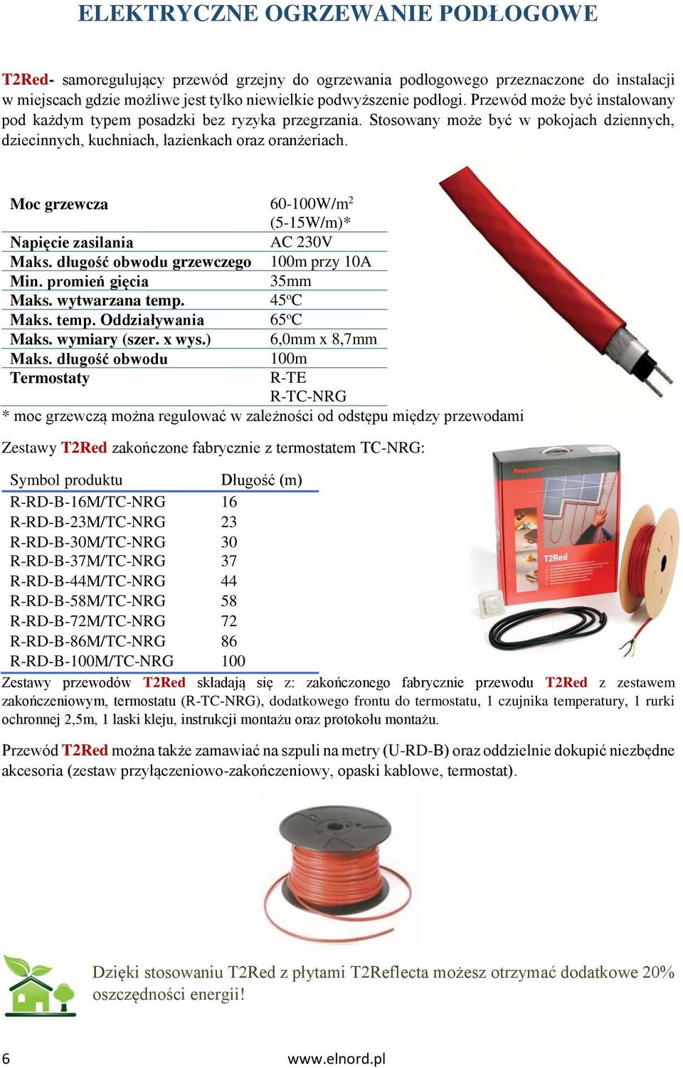 Moc grzewcza 60-100W/m 2 (5-15W/m)* Napięcie zasilania AC 230V Maks. długość obwodu grzewczego 100m przy 10A Min. promień gięcia 35mm Maks. wytwarzana temp. 45 o C Maks. temp. Oddziaływania 65 o C Maks.