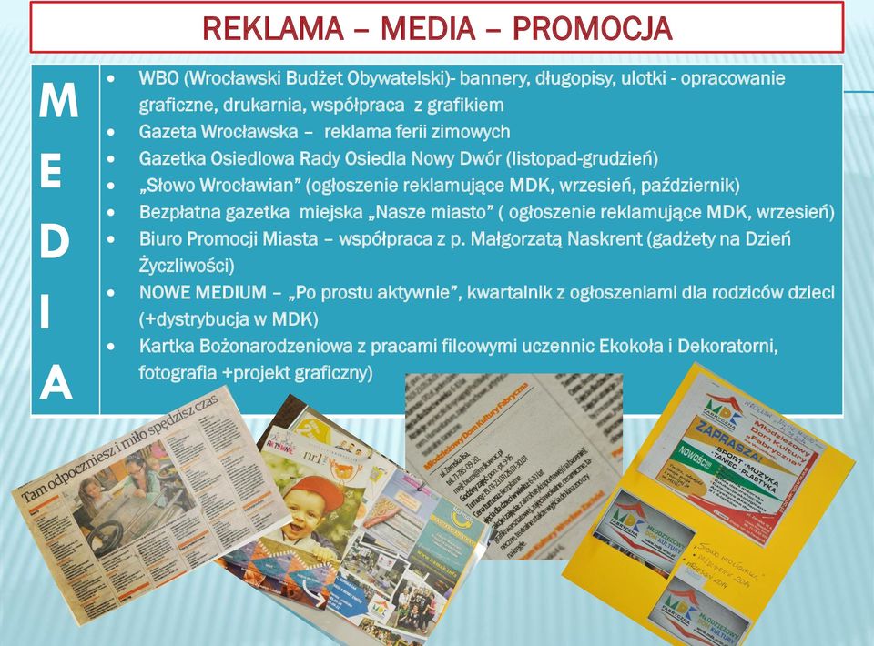 miejska Nasze miasto ( ogłoszenie reklamujące MDK, wrzesień) Biuro Promocji Miasta współpraca z p.