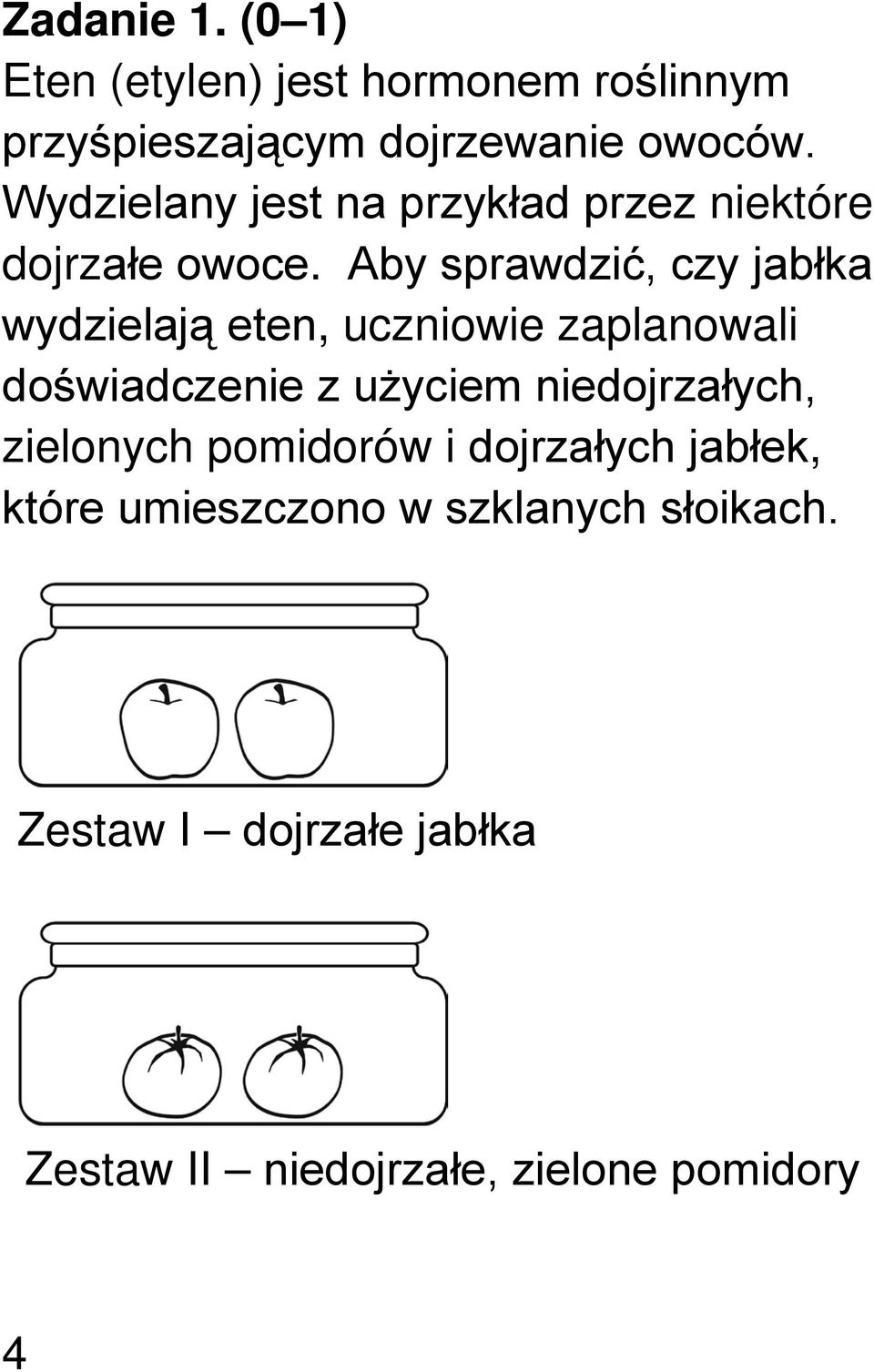 Aby sprawdzić, czy jabłka wydzielają eten, uczniowie zaplanowali doświadczenie z użyciem