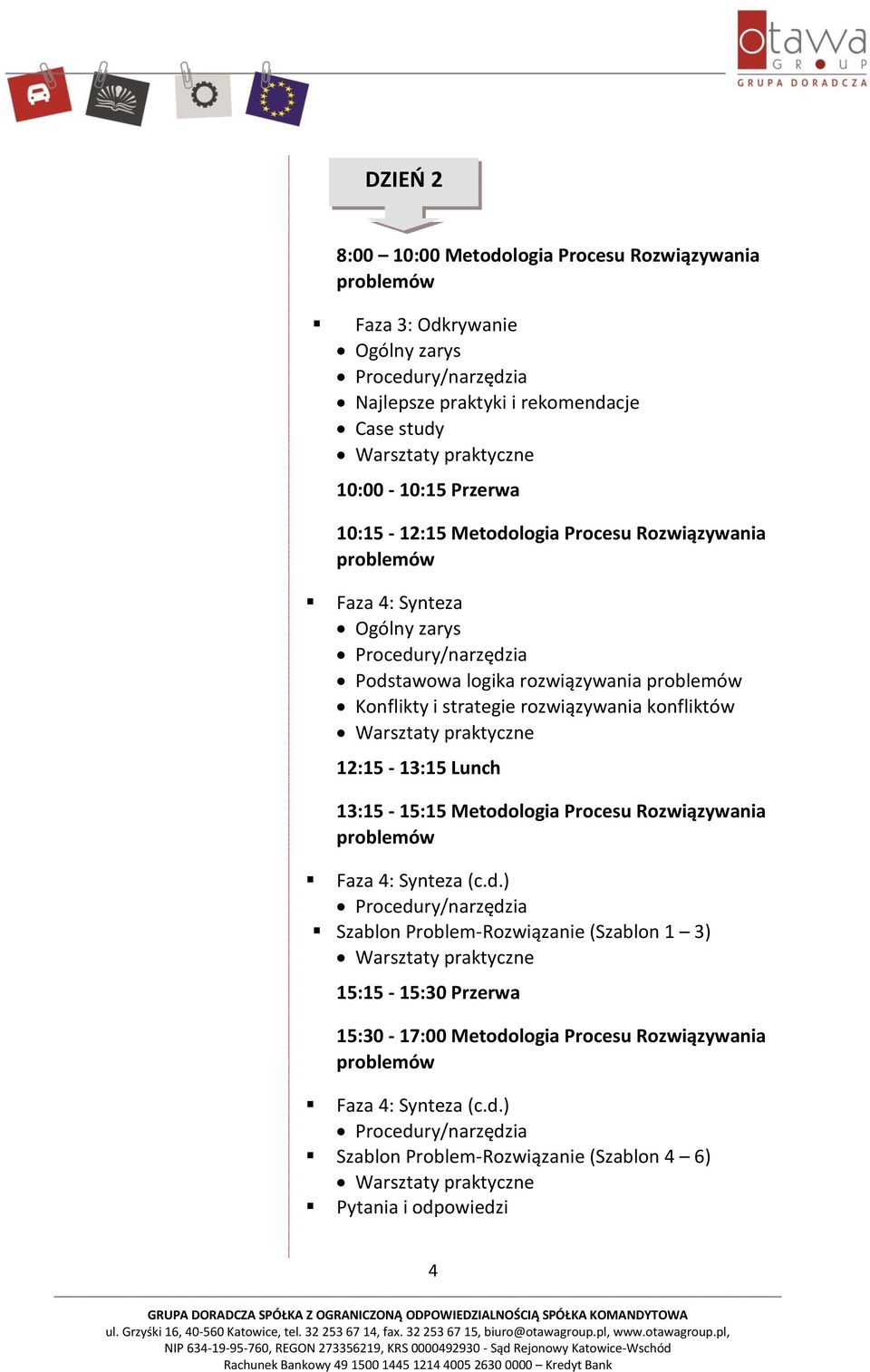 Warsztaty praktyczne 12:15-13:15 Lunch 13:15-15:15 Metodo