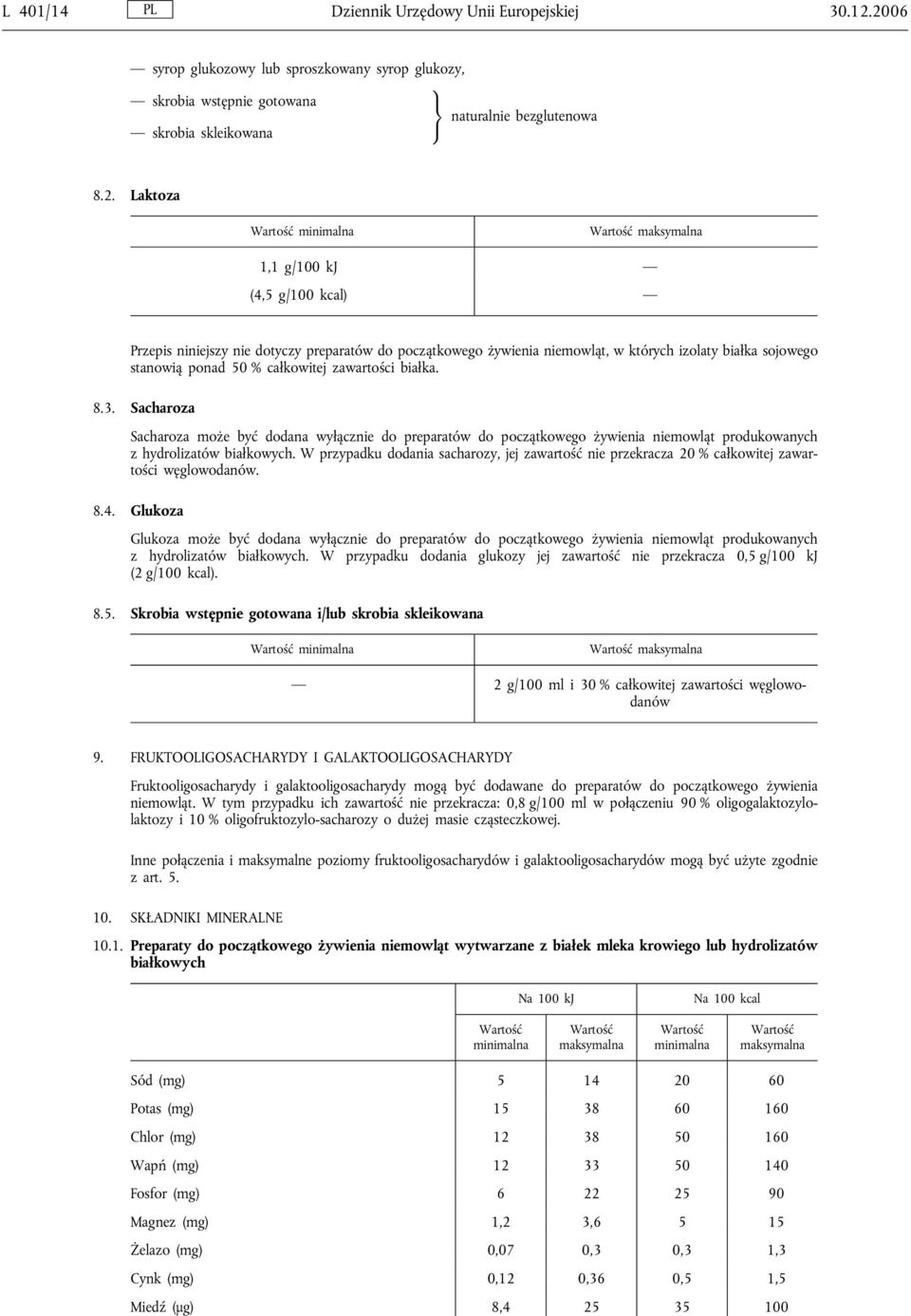 niniejszy nie dotyczy preparatów do początkowego żywienia niemowląt, w których izolaty białka sojowego stanowią ponad 50 % całkowitej zawartości białka. 8.3.