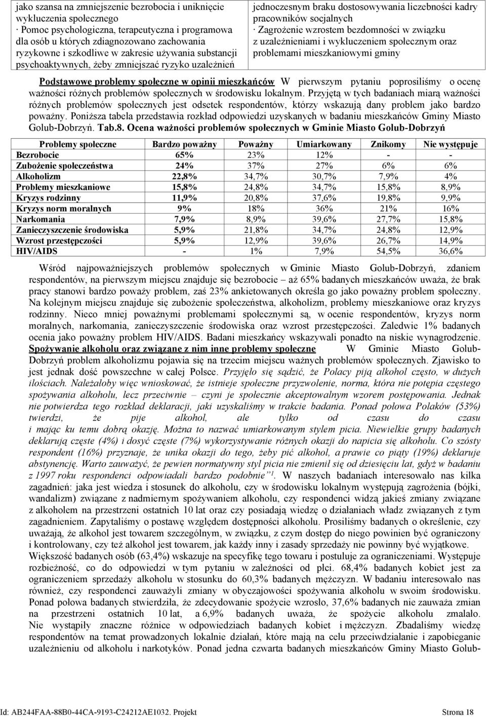 uzależnieniami i wykluczeniem społecznym oraz problemami mieszkaniowymi gminy Podstawowe problemy społeczne w opinii mieszkańców W pierwszym pytaniu poprosiliśmy o ocenę ważności różnych problemów