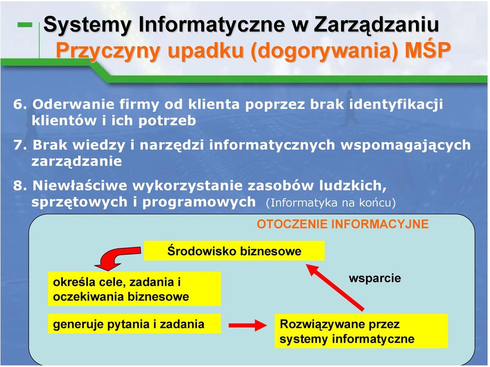 Brak wiedzy i narzędzi informatycznych wspomagających zarządzanie 8.