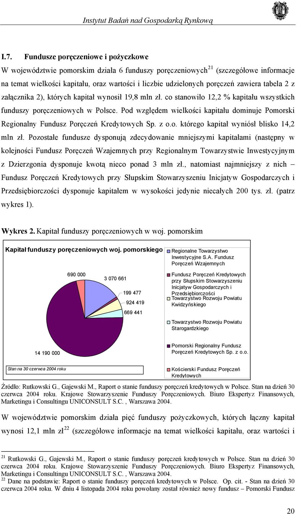 Pod względem wielkości kapitału dominuje Pomorski Regionalny Fundusz Poręczeń Kredytowych Sp. z o.o. którego kapitał wyniósł blisko 14,2 mln zł.