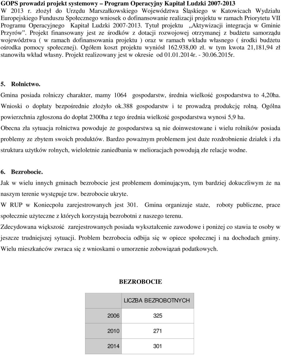 Operacyjnego Kapitał Ludzki 2007-2013. Tytuł projektu Aktywizacji integracja w Gminie Przyrów.