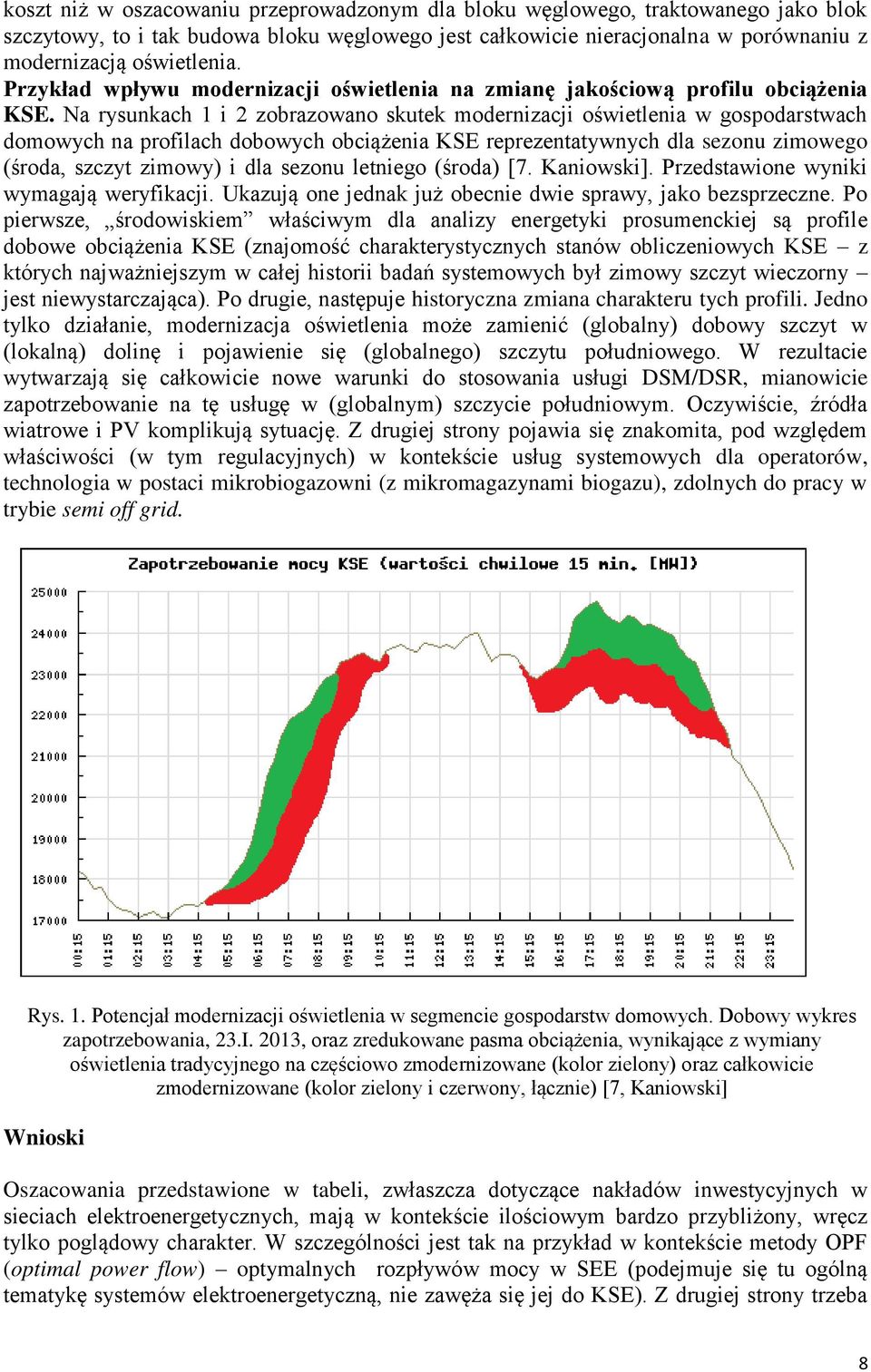 Na rysunkach 1 i 2 zobrazowano skutek modernizacji o wietlenia w gospodarstwach domowych na profilach dobowych obcią enia KSź reprezentatywnych dla sezonu zimowego ( roda, szczyt zimowy) i dla sezonu