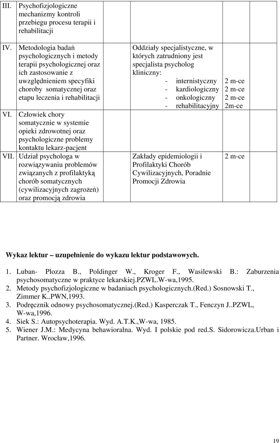 Człowiek chory somatycznie w systemie opieki zdrowotnej oraz psychologiczne problemy kontaktu lekarz-pacjent VII.