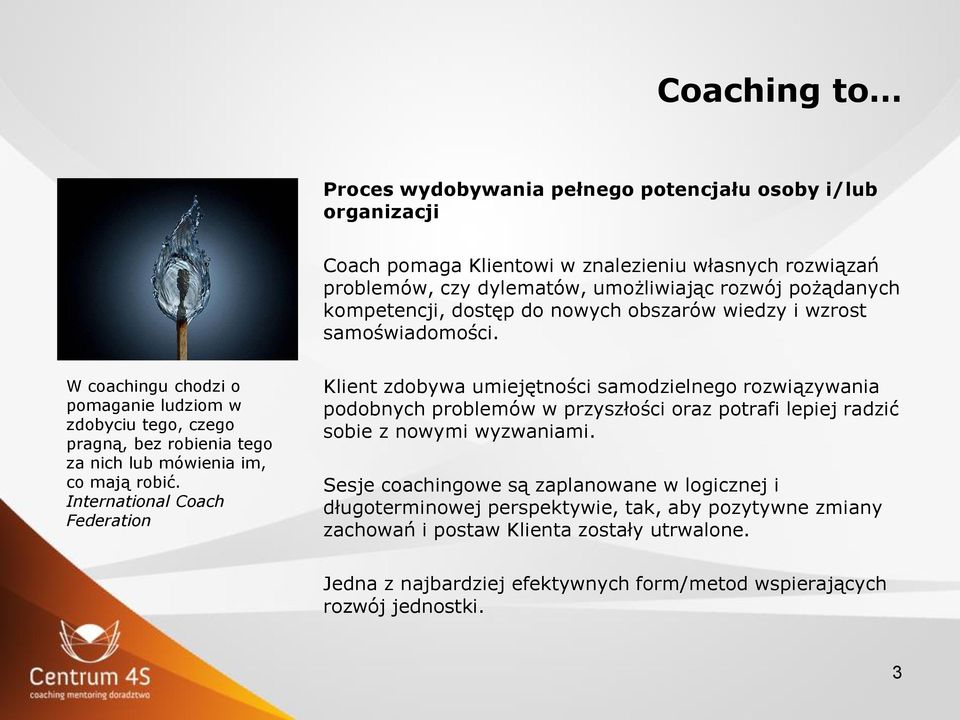 W coachingu chodzi o pomaganie ludziom w zdobyciu tego, czego pragną, bez robienia tego za nich lub mówienia im, co mają robić.
