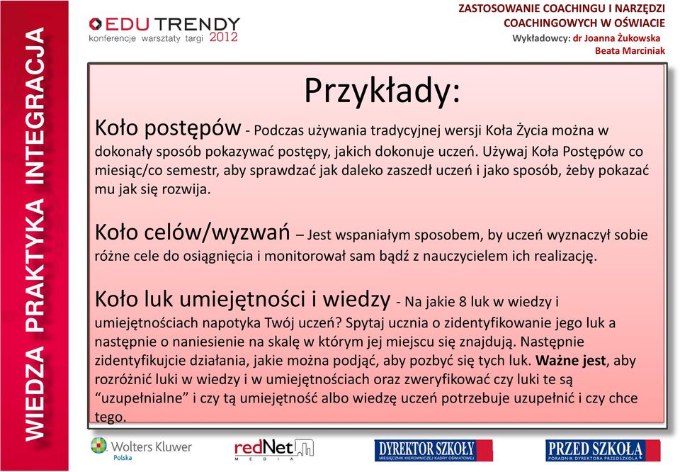 Koło celów/wyzwań Jest wspaniałym sposobem, by uczeń wyznaczył sobie różne cele do osiągnięcia i monitorował sam bądź z nauczycielem ich realizację.