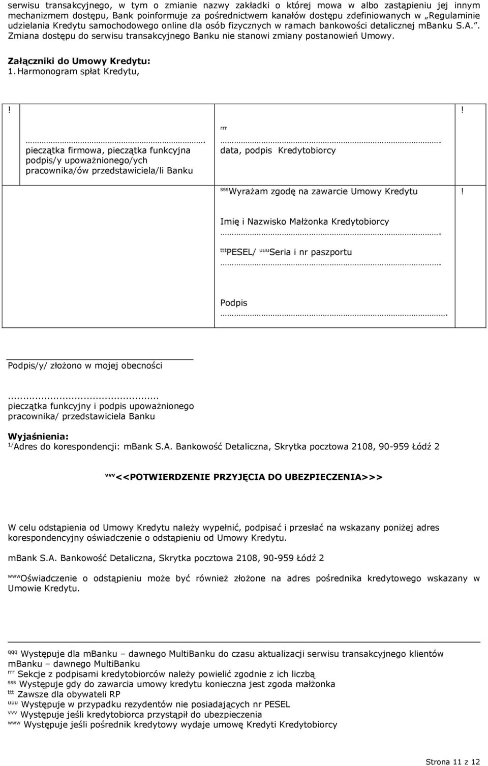 Załączniki do Umowy Kredytu: 1. Harmonogram spłat Kredytu,!!. pieczątka firmowa, pieczątka funkcyjna podpis/y upoważnionego/ych pracownika/ów przedstawiciela/li Banku rrr.