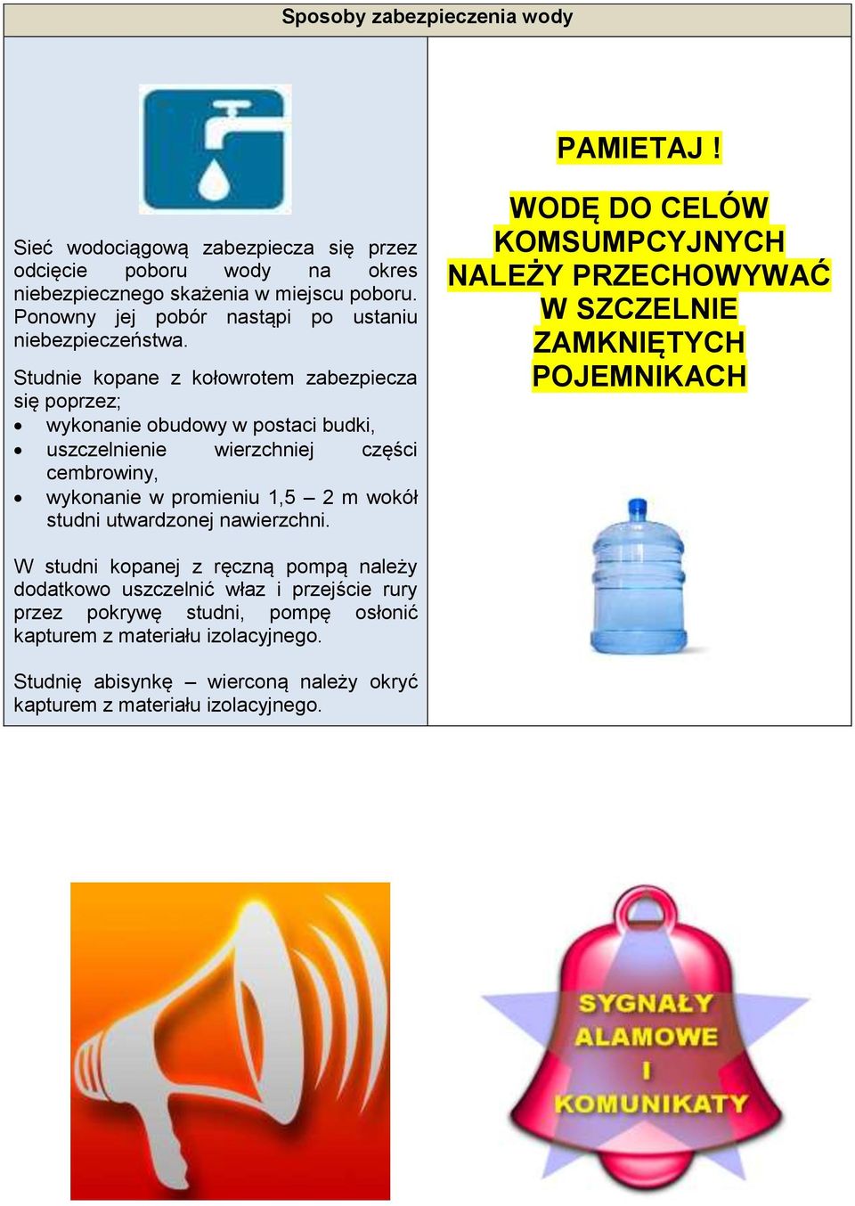 Studnie kopane z kołowrotem zabezpiecza się poprzez; wykonanie obudowy w postaci budki, uszczelnienie wierzchniej części cembrowiny, wykonanie w promieniu 1,5 2 m wokół studni