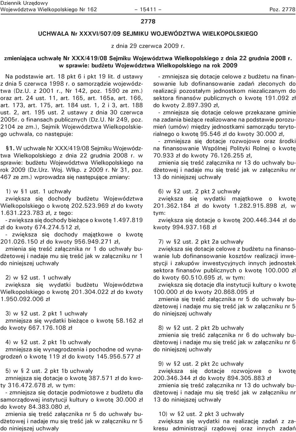 165a, art. 166, art. 173, art. 175, art. 184 ust. 1, 2 i 3, art. 188 ust. 2, art. 195 ust. 2 ustawy z dnia 30 czerwca 2005r. o finansach publicznych (Dz.U. Nr 249, poz. 2104 ze zm.