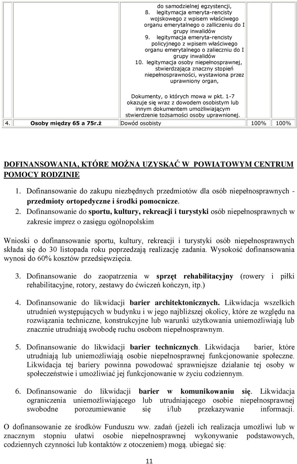 legitymacja osoby niepełnosprawnej, stwierdzająca znaczny stopień niepełnosprawności, wystawiona przez uprawniony organ, Dokumenty, o których mowa w pkt.