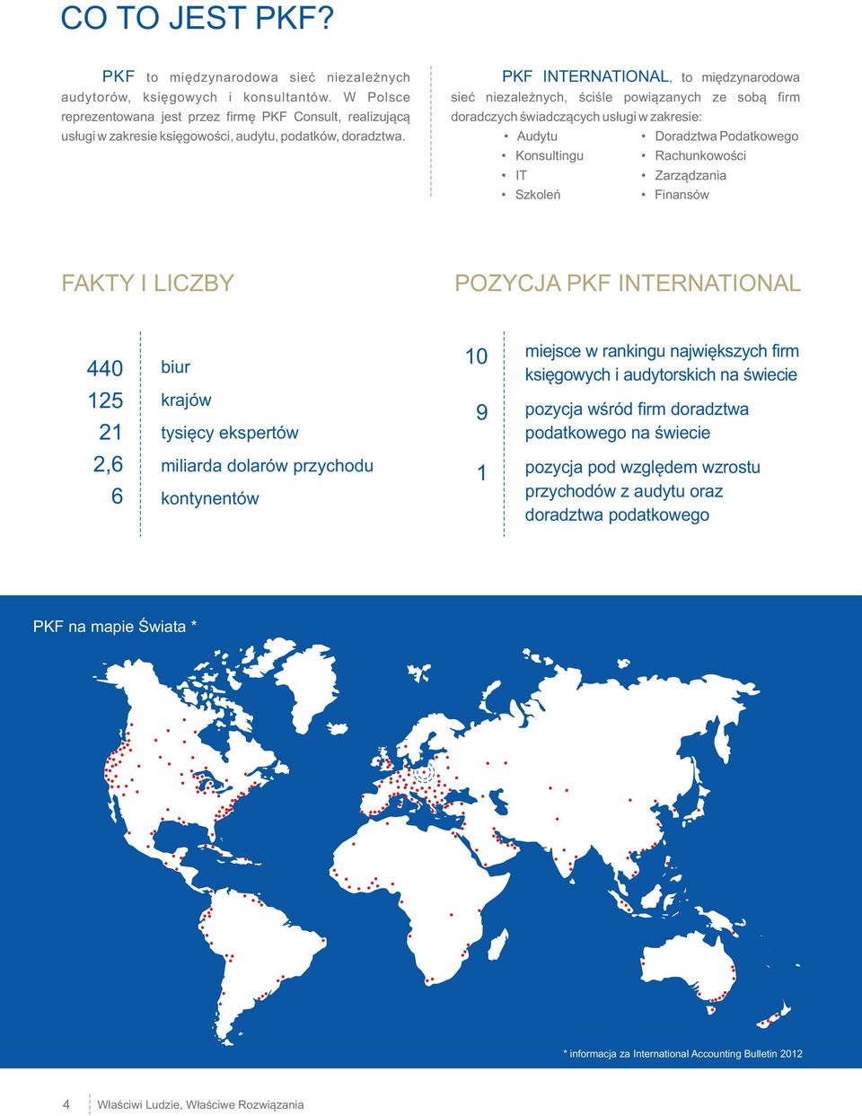 PKF INTERNATIONAL, to międzynarodowa sieć niezależnych, ściśle powiązanych ze sobą firm doradczych świadczących usługi w zakresie: Audytu Doradztwa Podatkowego Konsultingu Rachunkowości IT