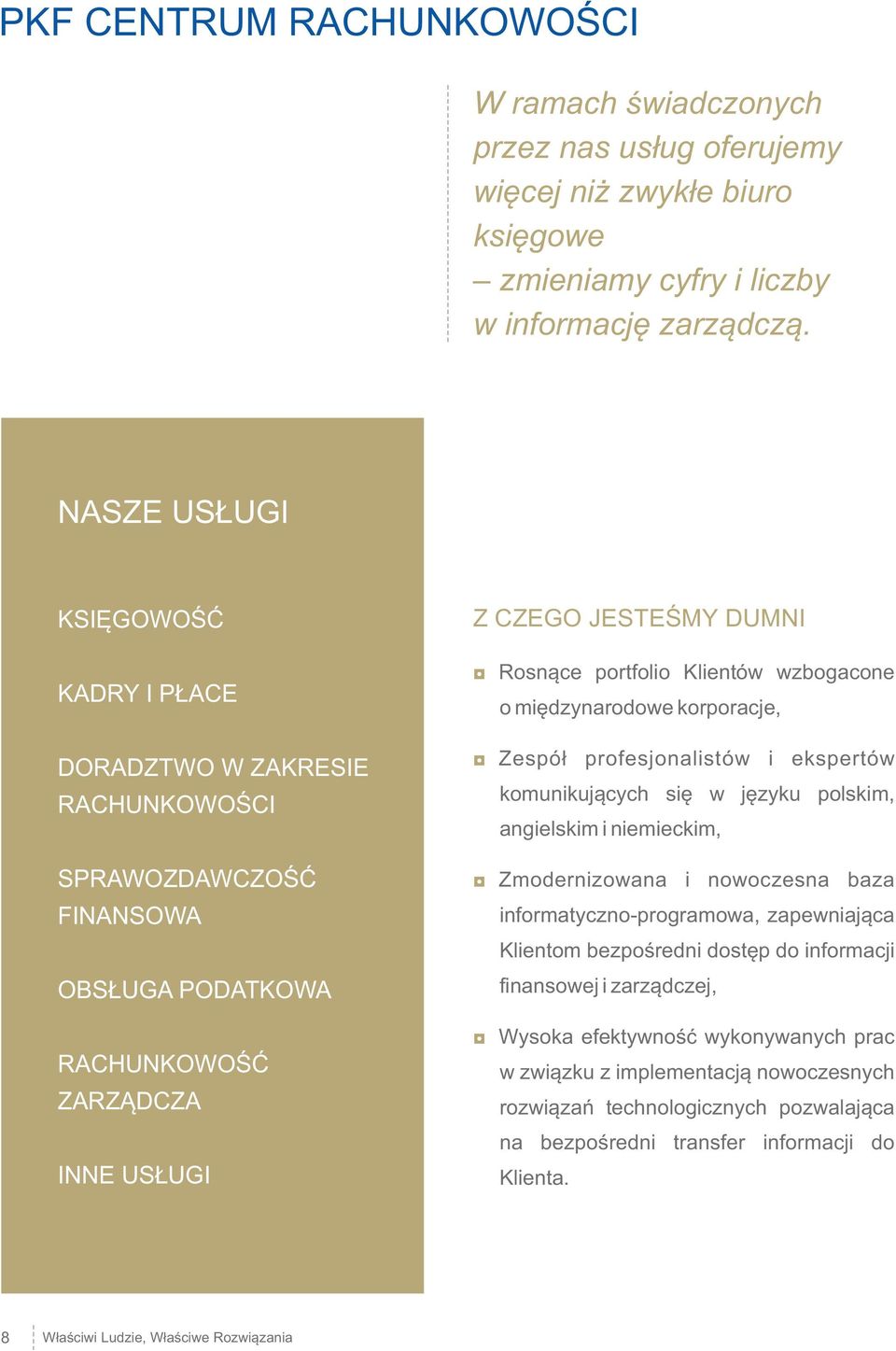 Klientów wzbogacone o międzynarodowe korporacje, Zespół profesjonalistów i ekspertów komunikujących się w języku polskim, angielskim i niemieckim, Zmodernizowana i nowoczesna baza