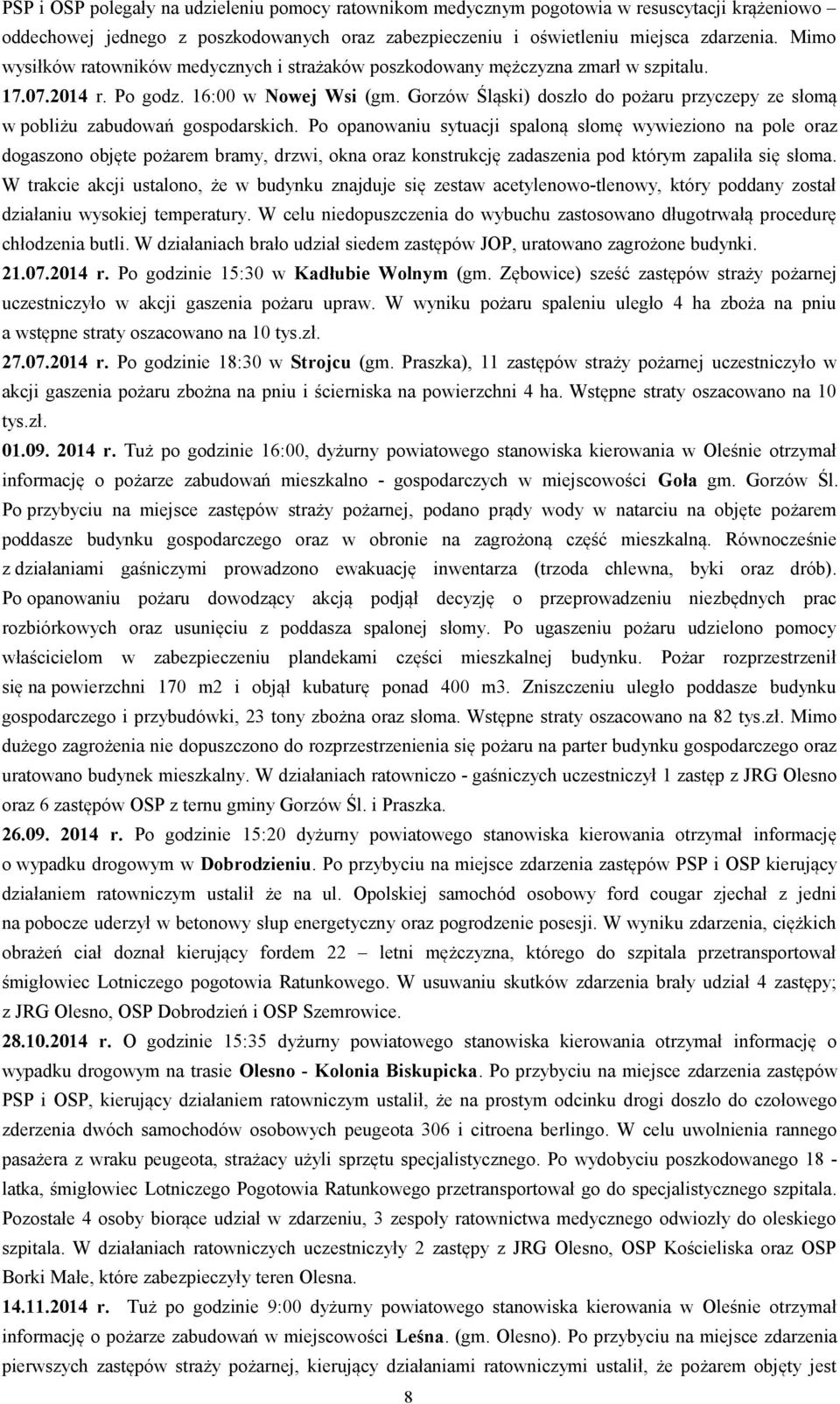 Gorzów Śląski) doszło do pożaru przyczepy ze słomą w pobliżu zabudowań gospodarskich.