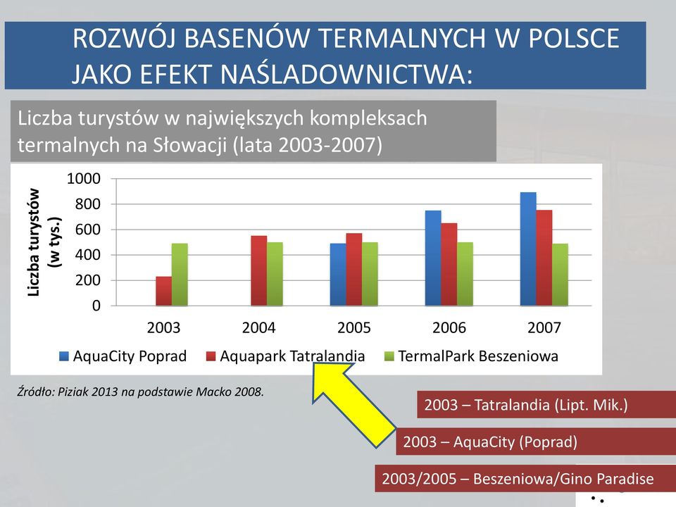 kompleksach termalnych na Słowacji (lata 2003-2007) 1000 800 600 400 200 0 2003 2004 2005 2006 2007