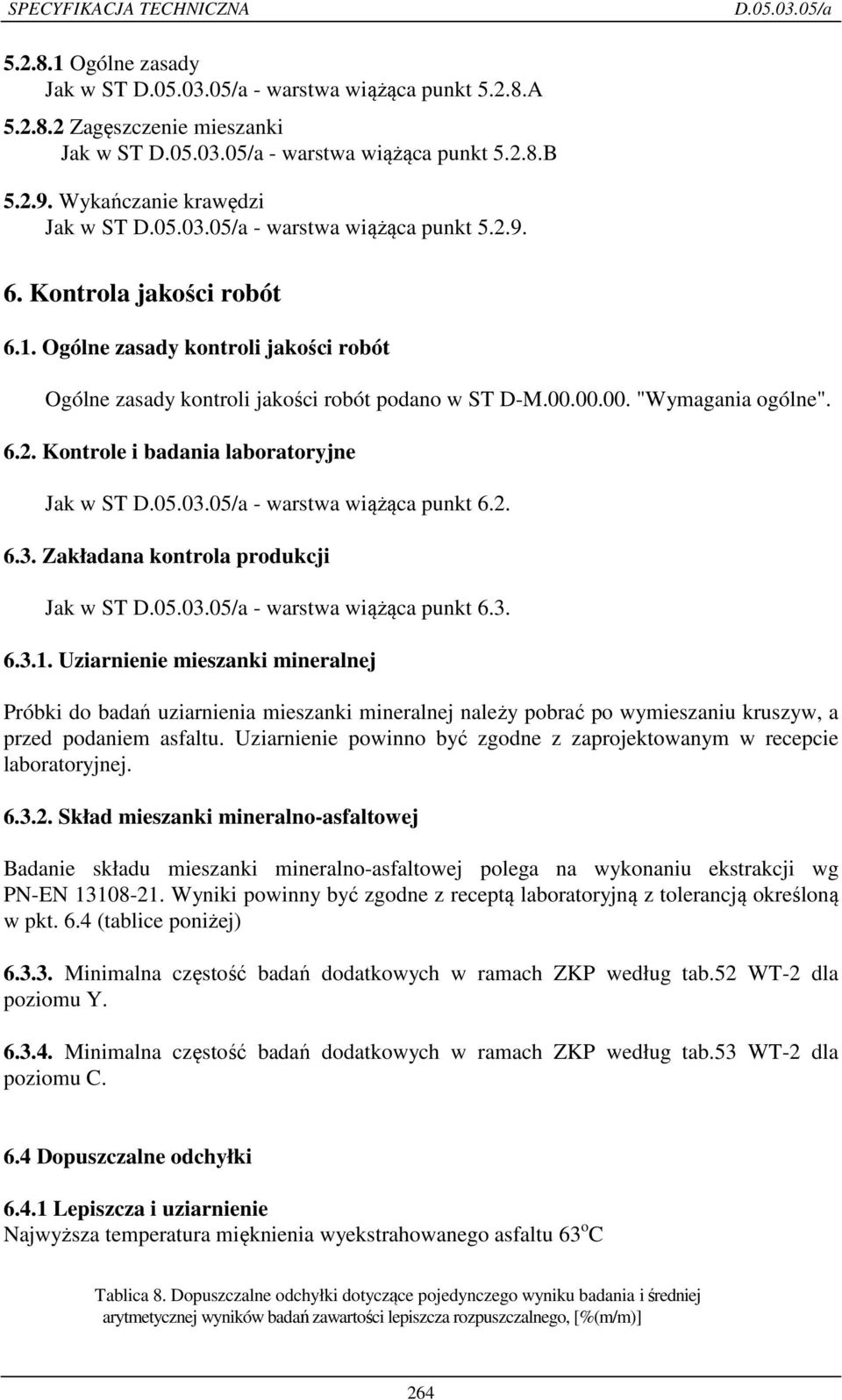 Kontrole i badania laboratoryjne Jak w ST - warstwa wiążąca punkt 6.2. 6.3. Zakładana kontrola produkcji Jak w ST - warstwa wiążąca punkt 6.3. 6.3.1.