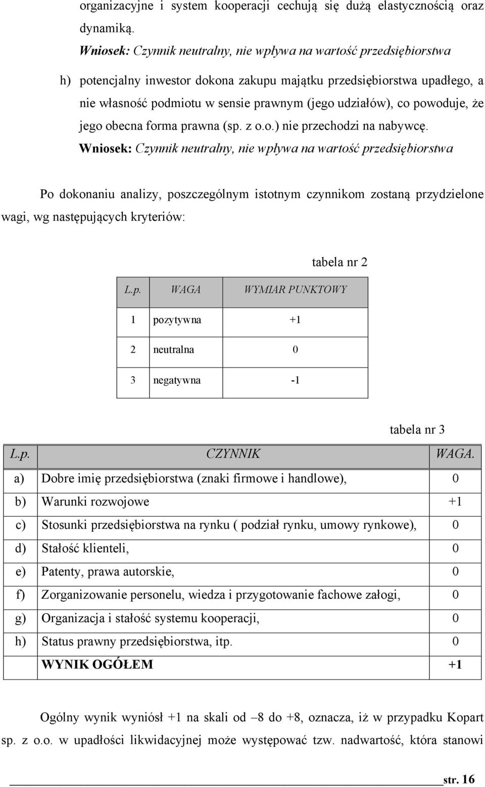 biorstwa upad"ego, a nie w"asno#% podmiotu w sensie prawnym (jego udzia"ów), co powoduje, 'e jego obecna forma prawna (sp. z o.o.) nie przechodzi na nabywc!. Wniosek: Czynnik neutralny, nie wp!