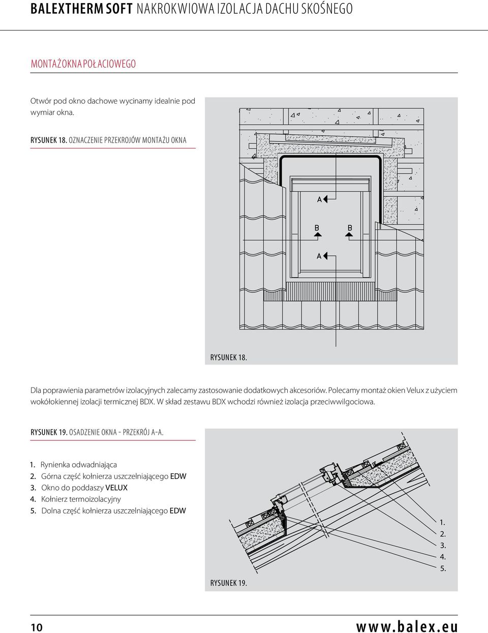 Polecamy montaż okien Velux z użyciem wokółokiennej izolacji termicznej BDX. W skład zestawu BDX wchodzi również izolacja przeciwwilgociowa. RysUNEK 19.