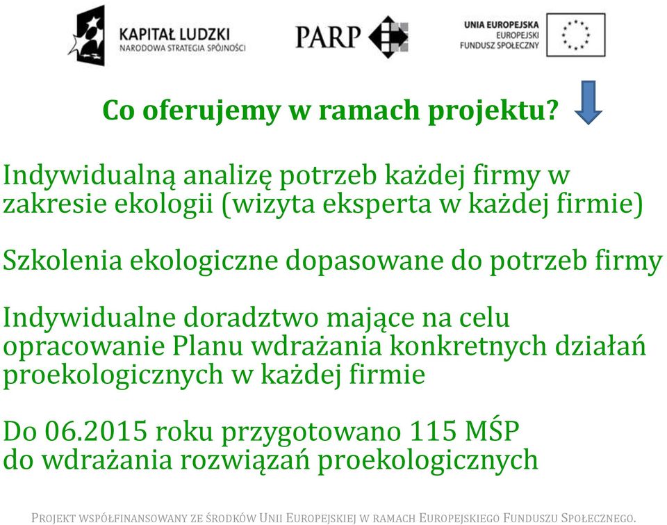 firmie) Szkolenia ekologiczne dopasowane do potrzeb firmy Indywidualne doradztwo mające na