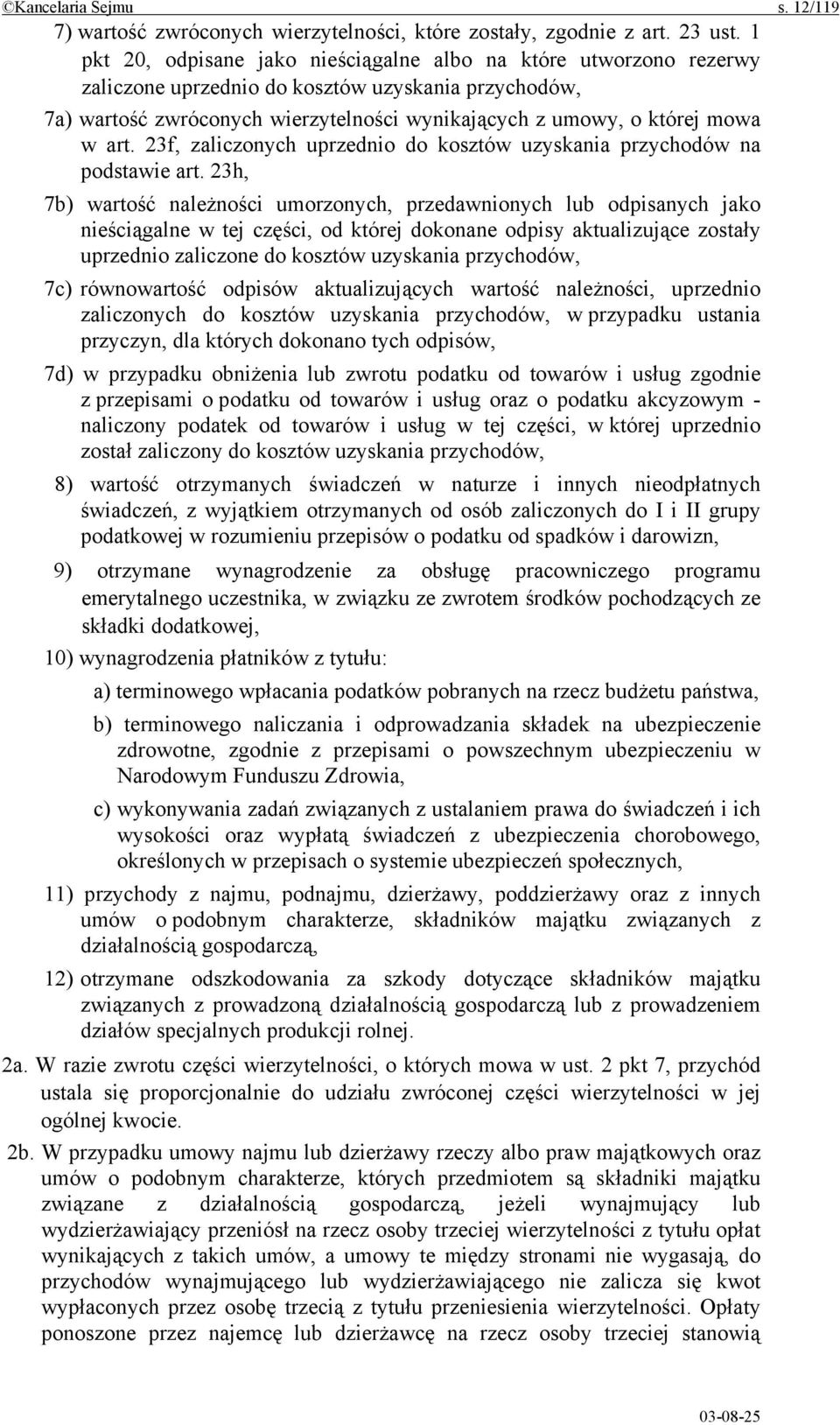 art. 23f, zaliczonych uprzednio do kosztów uzyskania przychodów na podstawie art.