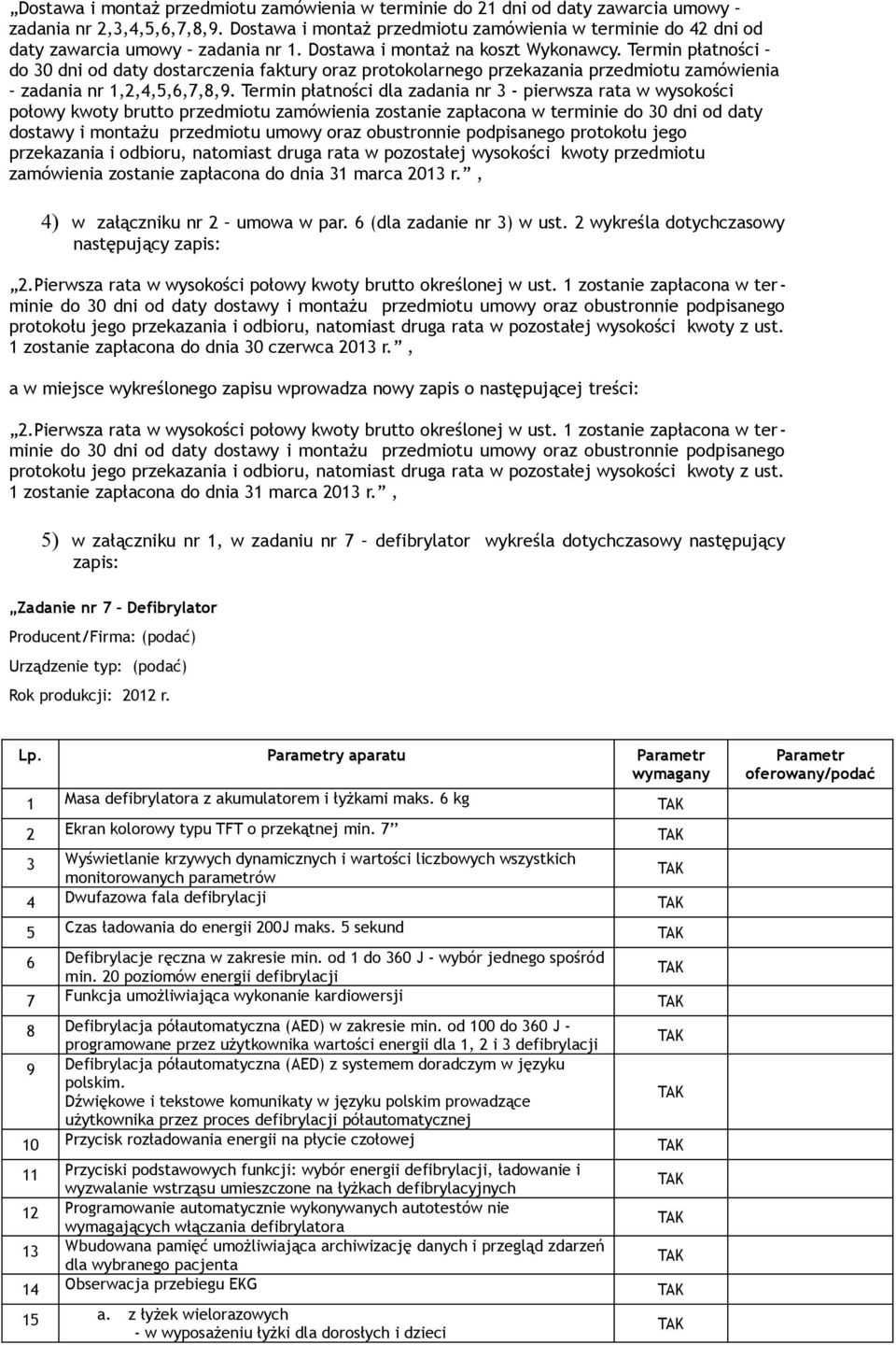 Termin płatności do 30 dni od daty dostarczenia faktury oraz protokolarnego przekazania przedmiotu zamówienia zadania nr 1,2,4,5,6,7,8,9.