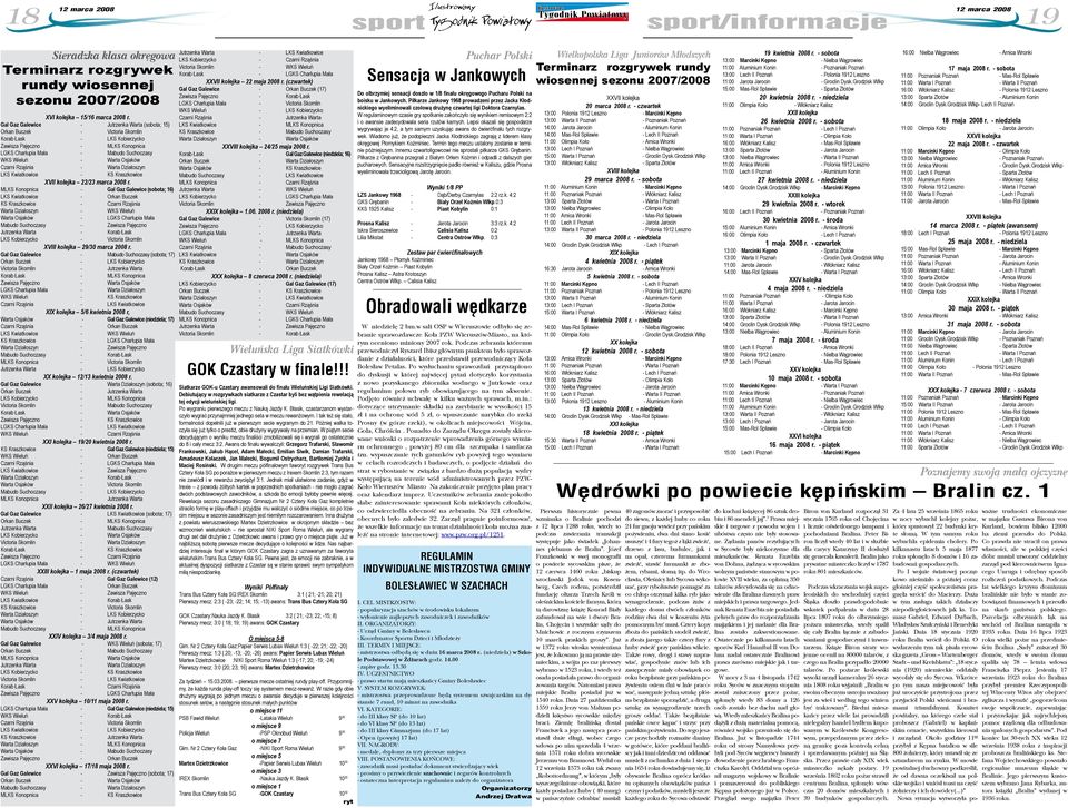 Warta Osjaków Czarni Rząśnia - Warta Działoszyn LKS Kwiatkowice - KS Kraszkowice XVII kolejka 22/23 marca 2008 r.