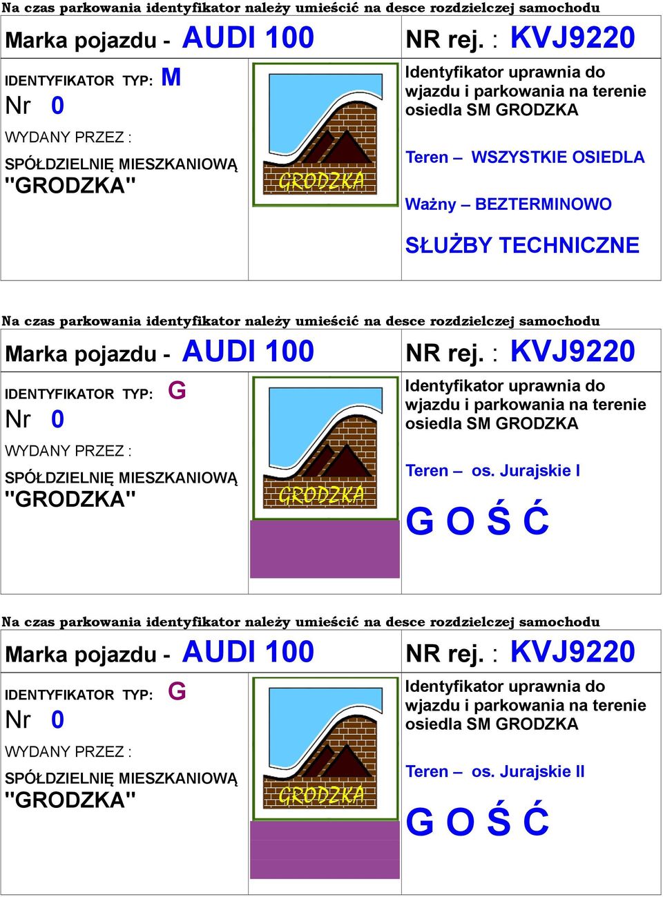 SŁUŻBY TECHNICZNE  : KVJ9220 IDENTYFIKATOR TYP: Nr 0 G Teren os.