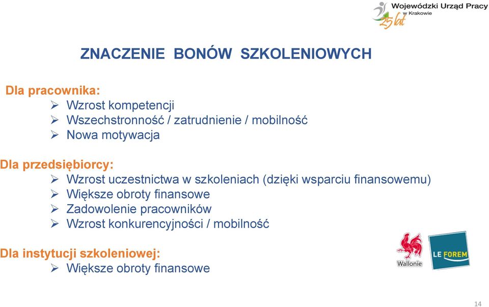 szkoleniach (dzięki wsparciu finansowemu) Większe obroty finansowe Zadowolenie