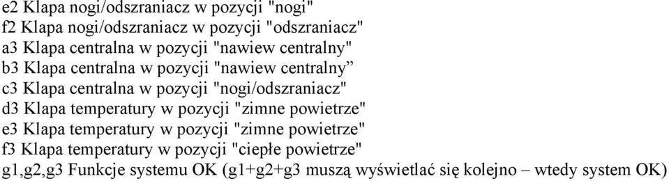 "nogi/odszraniacz" d3 Klapa temperatury w pozycji "zimne powietrze" e3 Klapa temperatury w pozycji "zimne powietrze"