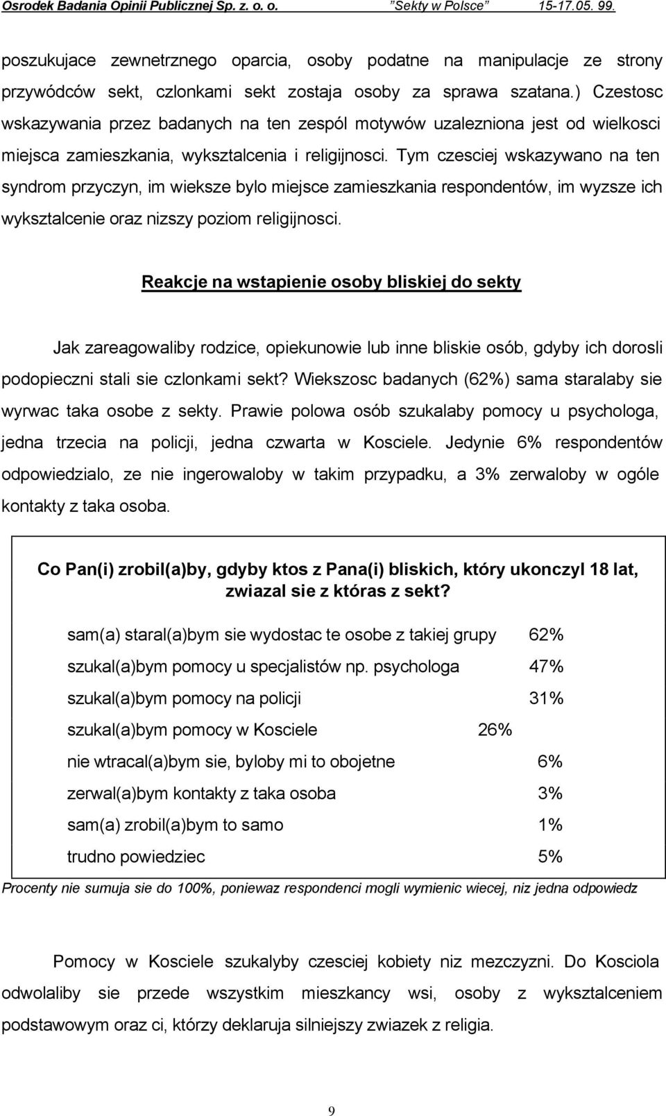 Tym czesciej wskazywano na ten syndrom przyczyn, im wieksze bylo miejsce zamieszkania respondentów, im wyzsze ich wyksztalcenie oraz nizszy poziom religijnosci.