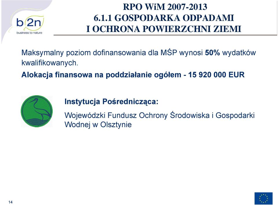 dofinansowania dla MŚP wynosi 50% wydatków kwalifikowanych.