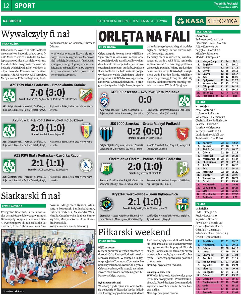 Poza naszymi paniami zagrają: AZS UJ Kraków, AZS Wrocław, Medyk Konin, Rolnik Głogówek, Sokół Siatkarski fi nał Kolbuszowa, Stilon Gorzów, Unifreeze Górzno.