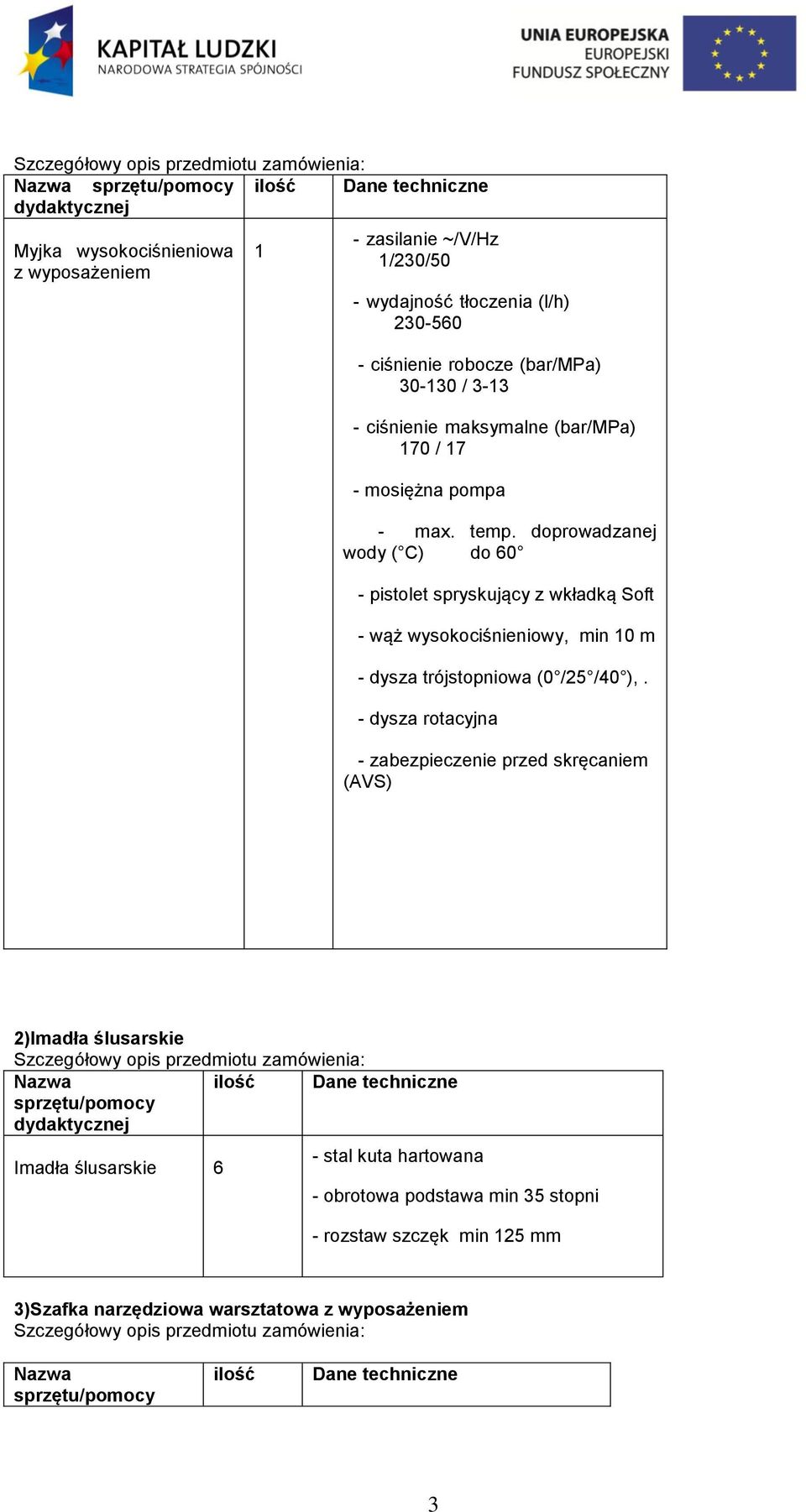 dprwadzanej wdy ( C) d 60 - pistlet spryskujący z wkładką Sft - wąż wyskciśnieniwy, min 10 m - dysza trójstpniwa (0 /25 /40 ),.