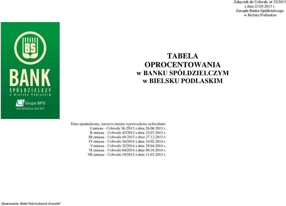 wprowadzone uchwałami: I zmiana Uchwała 36 /2013 z dnia 26.06.2013 r. II zmiana Uchwała 43/2013 z dnia 22.07.2013 r. III zmiana Uchwała 69/2013 z dnia 27.