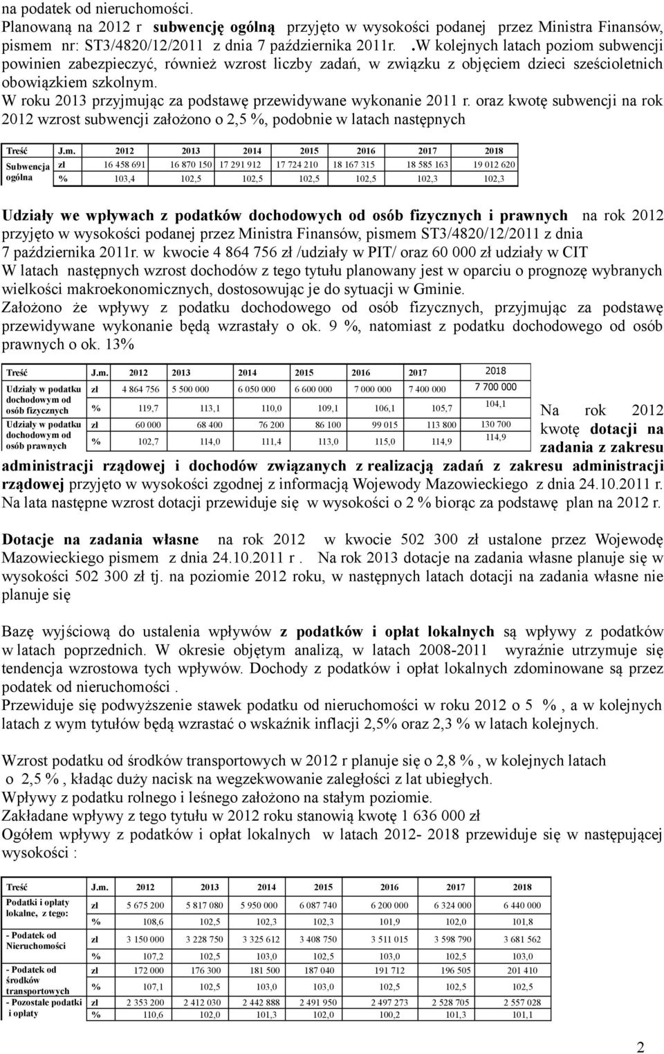 W roku 2013 przyjmując za podstawę przewidywane wykonanie 2011 r.