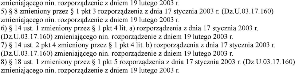 rozporządzenie z dniem 19 lutego 2003 r. 7) 14 ust. 2 pkt 4 zmieniony przez 1 pkt 4 lit. b) rozporządzenia z dnia 17 stycznia 2003 r. (Dz.U.03.17.160) zmieniającego nin.