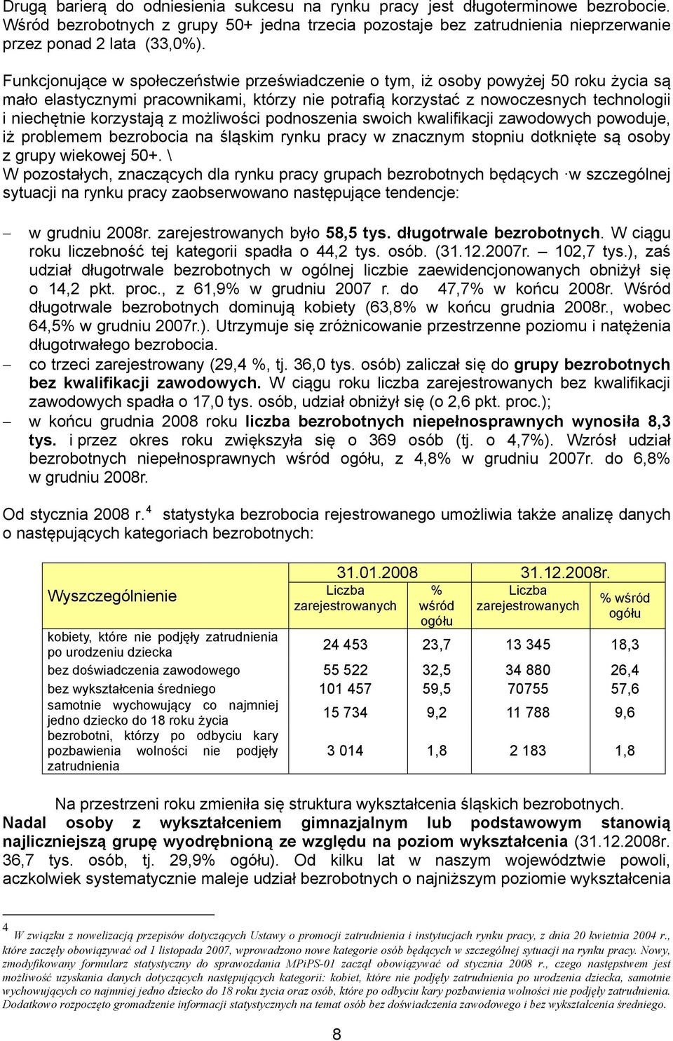 korzystają z możliwości podnoszenia swoich kwalifikacji zawodowych powoduje, iż problemem bezrobocia na śląskim rynku pracy w znacznym stopniu dotknięte są osoby z grupy wiekowej 50+.