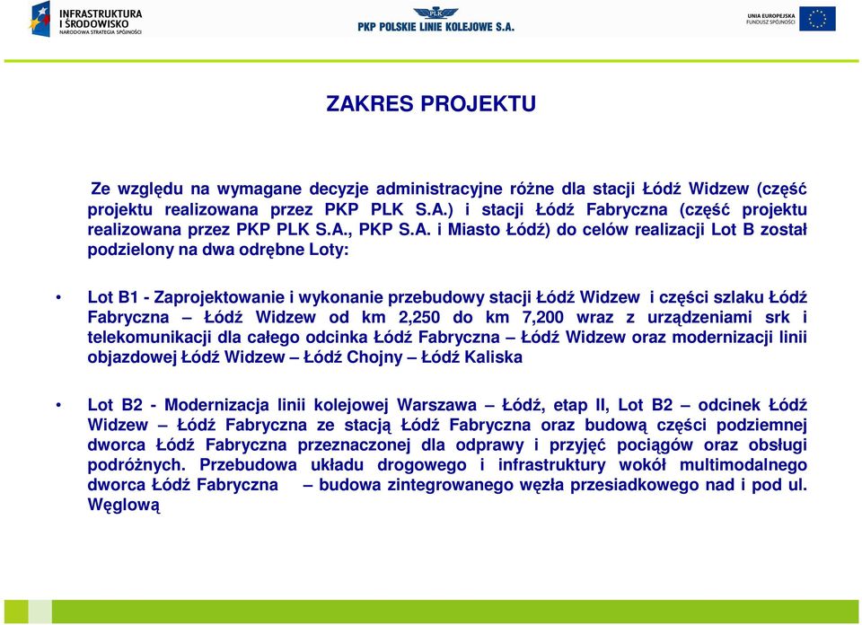 Widzew od km 2,250 do km 7,200 wraz z urządzeniami srk i telekomunikacji dla całego odcinka Łódź Fabryczna Łódź Widzew oraz modernizacji linii objazdowej Łódź Widzew Łódź Chojny Łódź Kaliska Lot B2 -