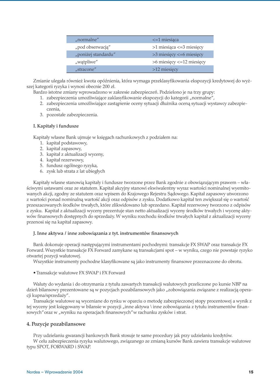 Podzielono je na trzy grupy: 1. zabezpieczenia umożliwiające zaklasyfikowanie ekspozycji do kategorii normalne, 2.