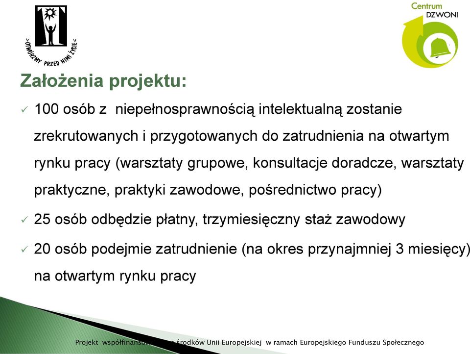 warsztaty praktyczne, praktyki zawodowe, pośrednictwo pracy) 25 osób odbędzie płatny,