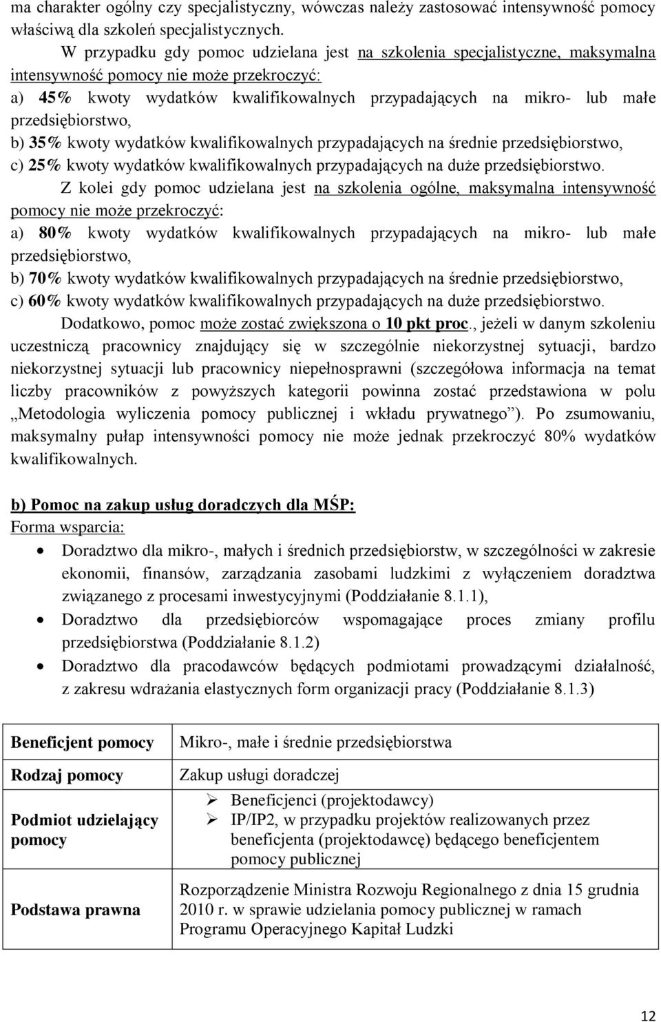 przedsiębiorstwo, b) 35% kwoty wydatków kwalifikowalnych przypadających na średnie przedsiębiorstwo, c) 25% kwoty wydatków kwalifikowalnych przypadających na duże przedsiębiorstwo.