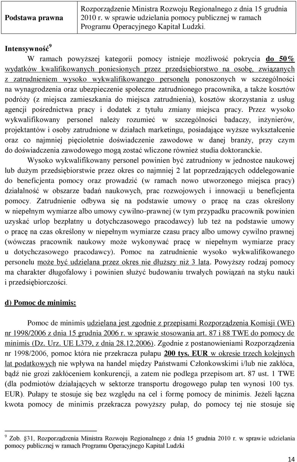 wykwalifikowanego personelu ponoszonych w szczególności na wynagrodzenia oraz ubezpieczenie społeczne zatrudnionego pracownika, a także kosztów podróży (z miejsca zamieszkania do miejsca