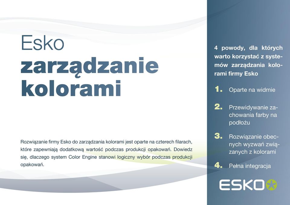 Przewidywanie zachowania farby na podłożu Rozwiązanie firmy Esko do zarządzania kolorami jest oparte na czterech