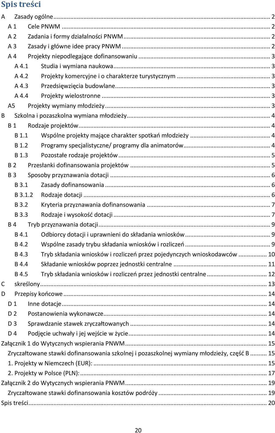 .. 3 B Szkolna i pozaszkolna wymiana młodzieży... 4 B 1 Rodzaje projektów... 4 B 1.1 Wspólne projekty mające charakter spotkań młodzieży... 4 B 1.2 Programy specjalistyczne/ programy dla animatorów.