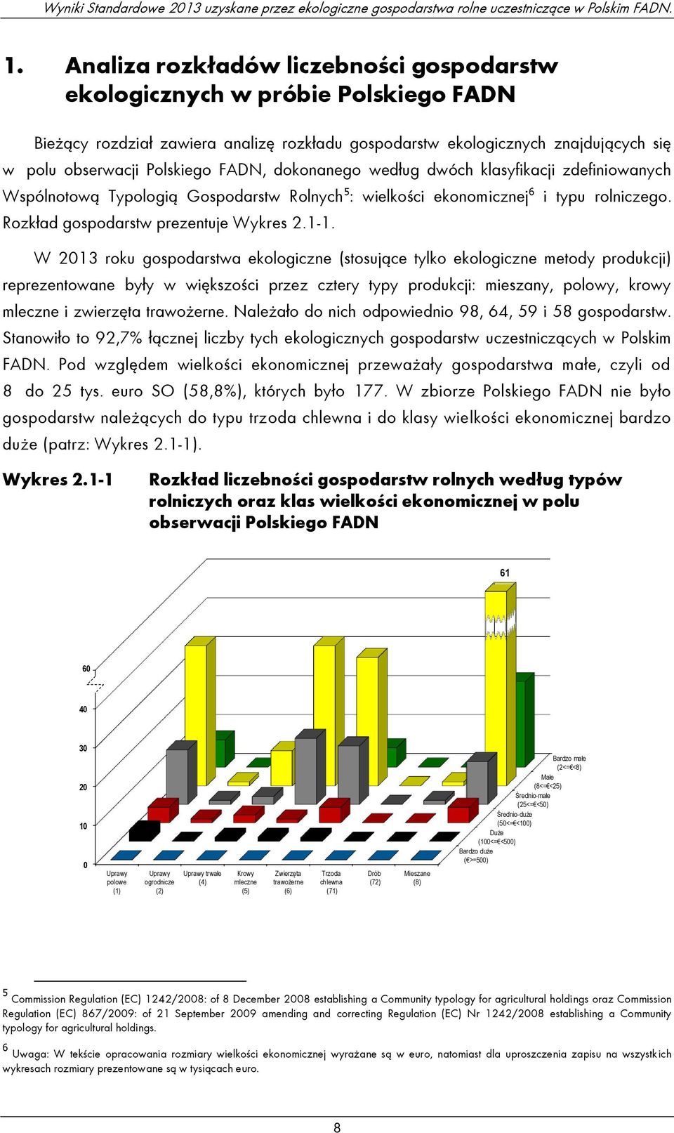 dokonanego według dwóch klasyfikacji zdefiniowanych Wspólnotową Typologią Gospodarstw Rolnych 5 : wielkości ekonomicznej 6 i typu rolniczego. Rozkład gospodarstw prezentuje Wykres 2.1-1.