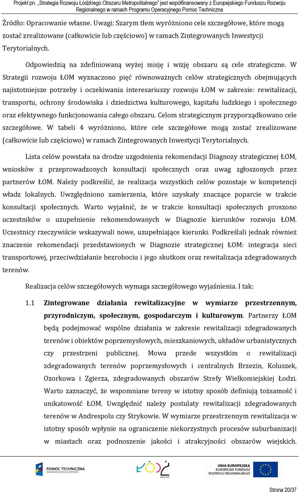 W Strategii rozwoju ŁOM wyznaczono pięć równoważnych celów strategicznych obejmujących najistotniejsze potrzeby i oczekiwania interesariuszy rozwoju ŁOM w zakresie: rewitalizacji, transportu, ochrony